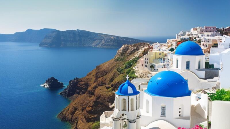 Santorini - Białe domki z niebieskimi dachami i spektakularne zachody słońca